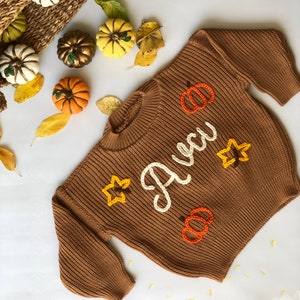 Personalizowane ręcznie haftowane swetry dla niemowląt i małych dzieci na Halloween, sweter dla dzieci na Halloween, sweter z imieniem na Halloween dla małych dzieci i niemowląt