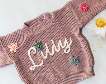 Custom Hand Embroidered Baby Toddler Name Sweater - Toddler Sweater- Hand Embroidered Custom Baby Knit Sweater - Baby Gift