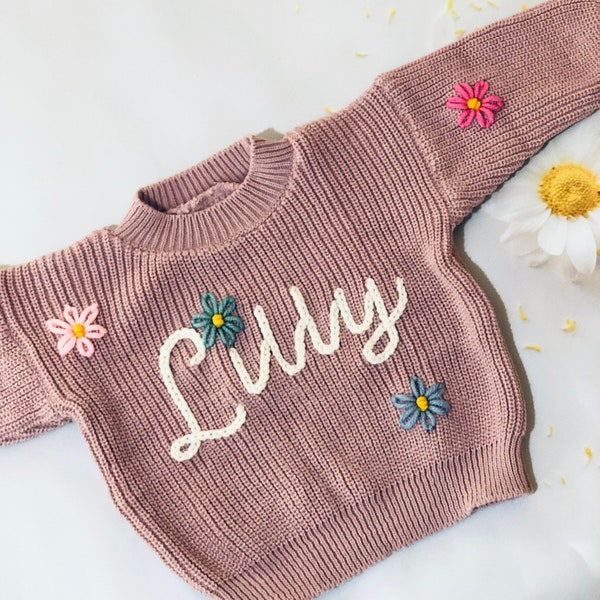 Custom Hand Embroidered Baby Toddler Name Sweater - Toddler Sweater- Hand Embroidered Custom Baby Knit Sweater - Baby Gift