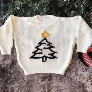 Kersttrui, met de hand geborduurde kersttruien voor baby's en peuters, oversized gebreide trui, handgebreid