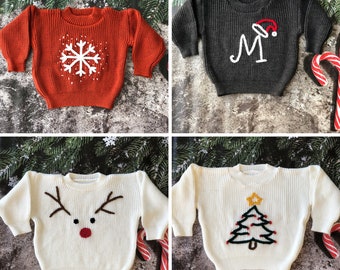 Christmas Sweater, Hand Embroidered Christmas Baby and Toddler Sweaters, Oversized Knit Sweater, Hand Knit