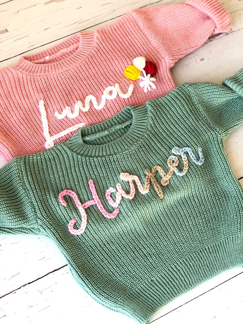 Custom Hand Embroidered Baby Toddler Name Sweater Toddler Etsy