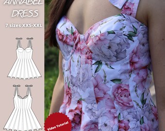 Bustier summer dress sewing pattern, soft cups corset dress pattern, short spring dress pattern, bestseller dress pattern, dress sewing pdf