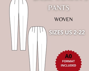 Basic Block Pants pdf sewing pattern for woman, basic sloper pants woven, plus size pants sewing pattern, beginner friendly pants, bestselle