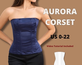 Long multi panel corset sewing pattern, strapless bustier top pdf sewing pattern, straight neckline corset pattern, waist shaping corset pdf