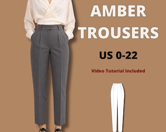 Elegant suit pants for woman sewing pattern, trousers sewing pattern, high waist pants for woman pdf sewing pattern, beginner friendly pants