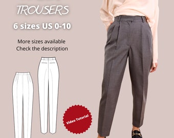 Trousers sewing pattern with tutorial, pants sewing pattern, suit pants pattern, elegant trousers pattern, elegant work outfit, bestseller