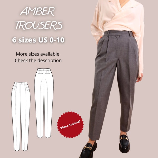 Trousers sewing pattern with tutorial, pants sewing pattern, suit pants pattern, elegant trousers pattern, elegant work outfit, bestseller