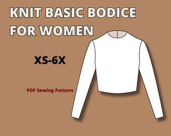 Basic bodice and sleeve block pdf sewing pattern for KNIT fabric, basic bodice block pattern, basic bodice sloper, basic sleeve pdf pattern