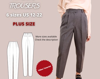 Plus size Trousers sewing pattern with tutorial, pants sewing pattern for woman, suit pants pattern, elegant work outfit, bestseller