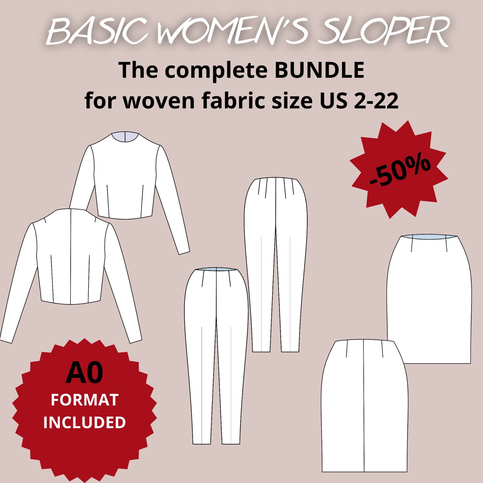 Basic WOVEN Block Pdf Sewing Pattern Set for Woman, Basic Bodice and ...