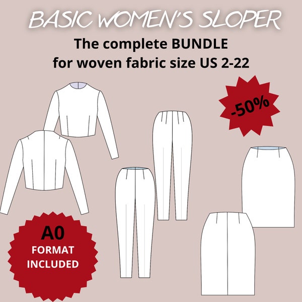 Basic WOVEN Block Pattern Set for women's-, pants pdf, basic block pattern, sloper pattern set, block pattern set pdf