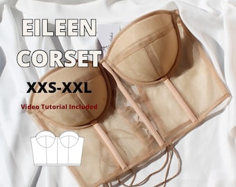 Sheer corset with cups pdf sewing pattern, corset top sewing pattern, bustier with cups pattern, lingerie sewing pattern, bridal corset