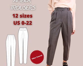 Patrón de costura pantalón traje elegante para mujer, patrón de costura pantalón, pantalón cintura alta para mujer patrón de costura pdf, pantalones aptos para principiantes