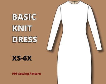 Basic dress and sleeve block pdf sewing pattern for KNIT fabric, basic dress pattern, dress sloper pattern, basic sleeve sewing pattern