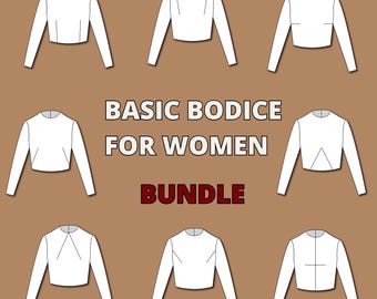 Basic bodice block sloper and sleeve pdf sewing pattern, basic bodice pattern for woman, basic sleeve pattern, plus size basic bodice woven