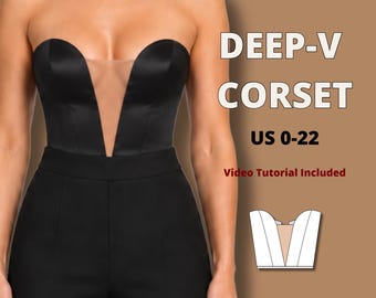 Deep V neckline corset top pattern, plunge neckline corset pattern, bustier  pattern, bridal corset pattern, corset pdf sewing pattern