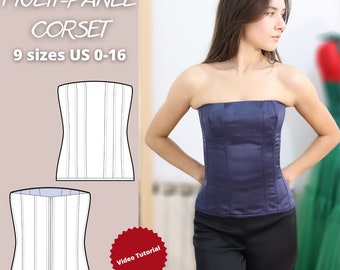 Multi panel corset sewing pattern, bustier top sewing pattern, lingerie sewing pattern, long corset pdf pattern, bestseller, corset dress