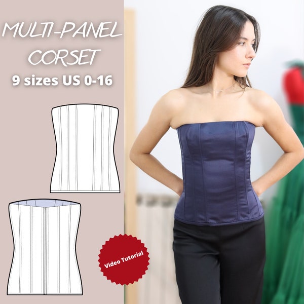 Multi panel corset sewing pattern, bustier top sewing pattern, lingerie sewing pattern, long corset pdf pattern, bestseller, corset dress
