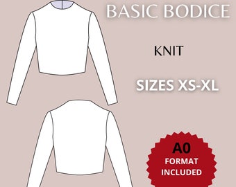 KNIT Basic bodice block sloper and sleeve pdf pattern XS-XL,basic sloper woman, basic top pattern, pdf sewing pattern, basic block