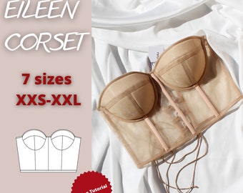 Sheer corset with cups pdf sewing pattern, corset top sewing pattern, bustier with cups pattern, lingerie sewing pattern, bestseller corset
