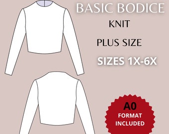PLUS SIZE KNIT Basic bodice block sloper and sleeve pdf pattern 1X-6X,basic sloper woman, basic top pattern, pdf sewing pattern, basic block