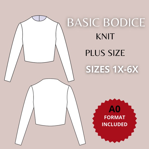 PLUS SIZE KNIT Basic bodice block sloper and sleeve pdf pattern 1X-6X,basic sloper woman, basic top pattern, pdf sewing pattern, basic block