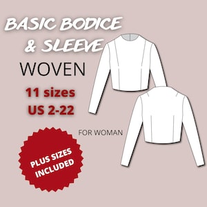 Basic bodice block sloper and sleevepdf sewing pattern, basic bodice pattern for woman, basic sleeve pattern, plus size basic bodice woven