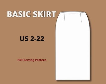Basic skirt block pdf sewing pattern, basic skirt sloper pattern, plus size skirt pattern, easy skirt, beginner friendly straight skirt pdf