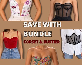 BUNDLE corset pdf sewing pattern, strapless bustier set pattern, sheer lingerie sewing pattern, sheer corset pattern, bustier pattern, best