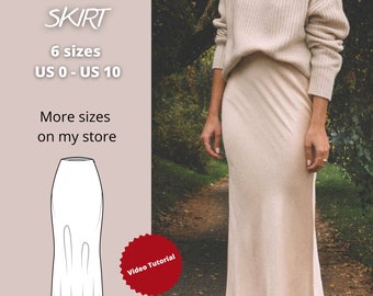 Midi Bias Satin Skirt in 6 sizes US 0-10, bias slip skirt pdf pattern, bias skirt sewing pattern, bias skirt sewing tutorial, gift for her