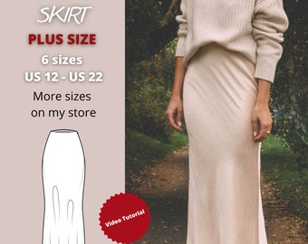 Midi Bias Satin Skirt in 6 sizes US 12-22, bias slip skirt pdf pattern, bias skirt sewing pattern, bias skirt sewing tutorial, gift for her