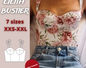 Corset with cups sewing pattern, easy bustier top pattern, bestseller corset top pdf sewing pattern, beginner friendly top pattern, tutorial