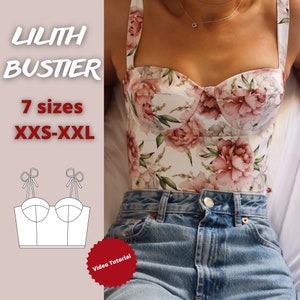 Corset with cups sewing pattern, easy bustier top pattern, bestseller corset top pdf sewing pattern, beginner friendly top pattern, tutorial