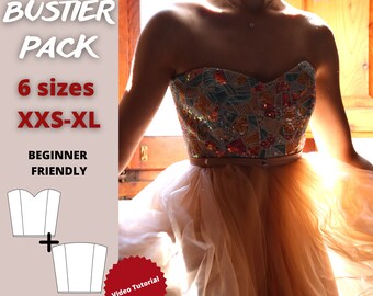 Modello per cucire corsetto a forma di cuore e corsetto con scollo dritto, modello bustier con scollo a cuore, modello corsetto base, adatto ai principianti