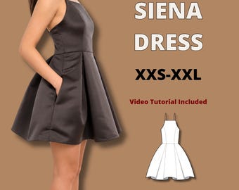Short spaghetti straps dress with pockets sewing pattern, evening summer dress pattern, maxi dress pattern, mini dress pattern, bestseller