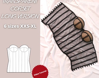 Long Transparent Corset sewing pattern, corset with cups sewing pattern, transparent lingerie pattern, bustier pattern, bestseller pdf, top