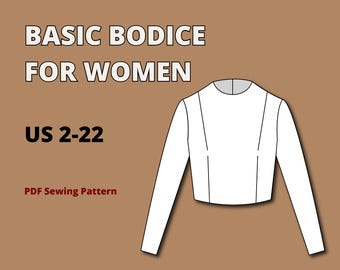 Basic bodice block sloper and sleevepdf sewing pattern, basic bodice pattern for woman, basic sleeve pattern, plus size basic bodice woven
