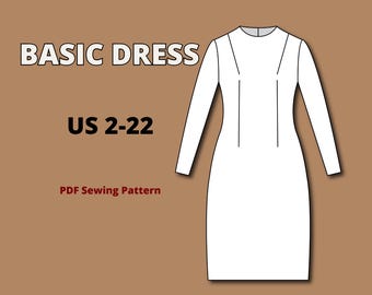 Basic dress block sloper and sleeve pdf sewing pattern, basic dress pattern for woman, basic sleeve pattern, plus size basic dress woven