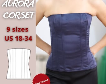 Patrón de costura de corsé largo multipanel de talla grande, patrón de costura pdf de top bustier sin tirantes, patrón de corsé de escote recto, modelado de cintura