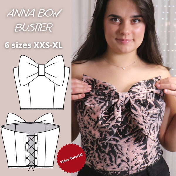 Bustier pattern with a bow, corset pattern, bustier sewing pattern, crop top pattern, corset sewing pattern, straight bustier pattern, top