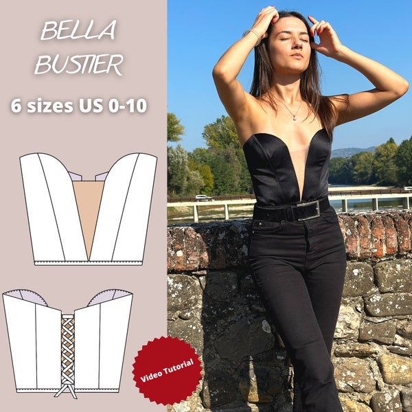 Deep V neckline corset sewing pattern, plunge neckline corset pattern, bustier pattern, corset top pattern, corset dress pattern, best