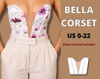 Deep V neckline corset sewing pattern, plunge neckline corset pattern, bustier  pattern, corset top pattern, corset dress pattern, best, top
