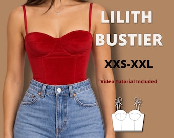 Corset with cups sewing pattern, easy bustier top pattern, bestseller corset top pdf sewing pattern, beginner friendly top pattern, tutorial