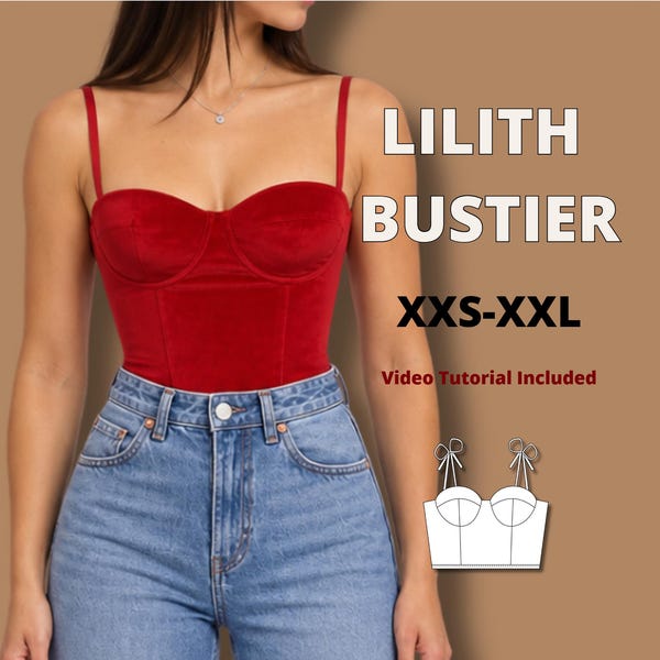 Korsett med kupor sömnadsmönster, enkelt bustier-toppmönster, bästsäljande korsetttopp pdf-sömnadsmönster, nybörjarvänligt toppmönster, handledning