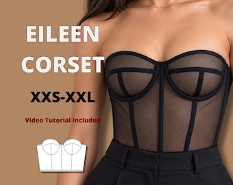 Corset with cups pattern, Cupped corset pattern for evening and bridal corset, princess boned corset pattern with foam cups for corset dress