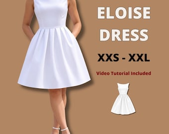 Easy short elegant summer dress sewing pattern, dress with pockets pattern, beginner friendly dress pattern, princess seam dress, bestseller