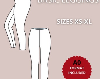 Basic leggings pattern for woman XS-XL, basic pants sewing pattern, basic block sloper, beginner sewing pattern, easy sewing pattern