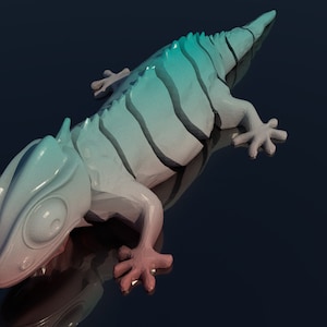 Flexible chameleon article Digital .STL File for 3dPrinting, Articulated Fidget Toy, Print-In-Place Body, Snap-Fit Head, Cute Flexi