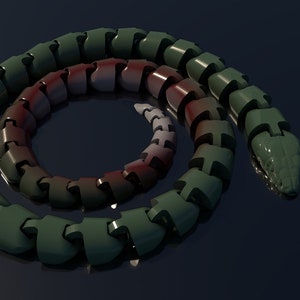 Flexible Snake Digital .Toy Flexi Print STL File for 3dPrinting, Articulated Fidget Toy, Print-In-Place Body, Snap-Fit Head, Cute Flexi